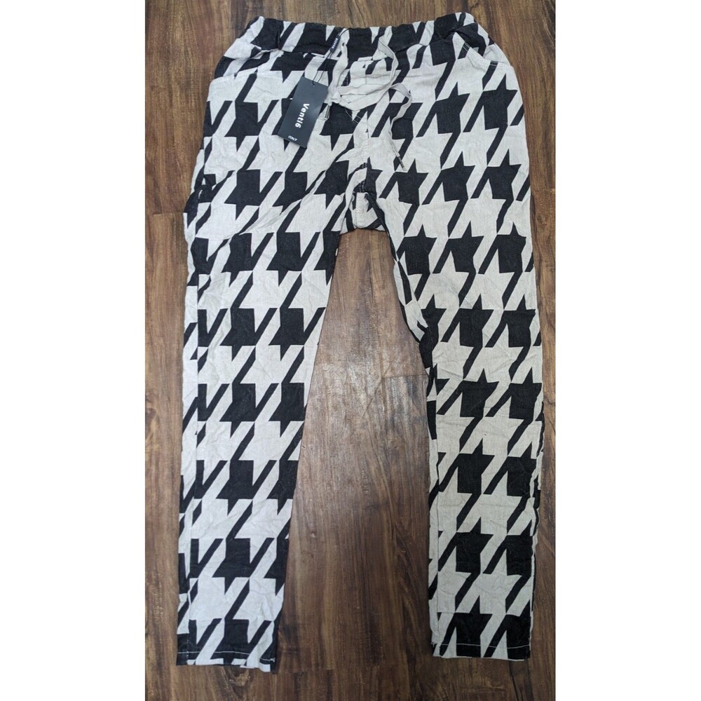 Italian Houndstooth corduroy crinkle joggers M Indie Grunge Whimsigoth NWT Rave